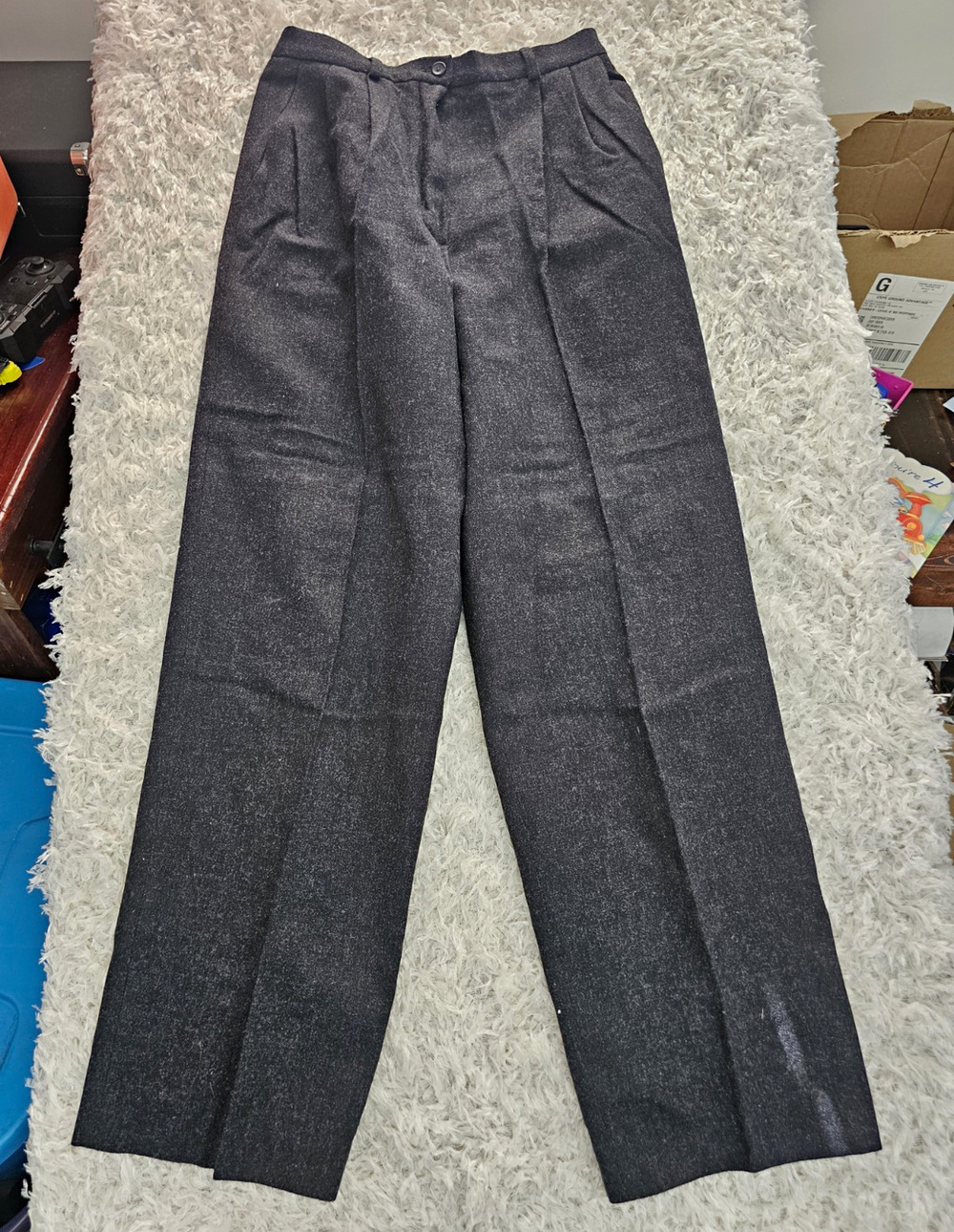 VTG Pendleton Pure Virgin Wool Pleated Trousers 10 Gray Tweed Wide Leg Pants USA
